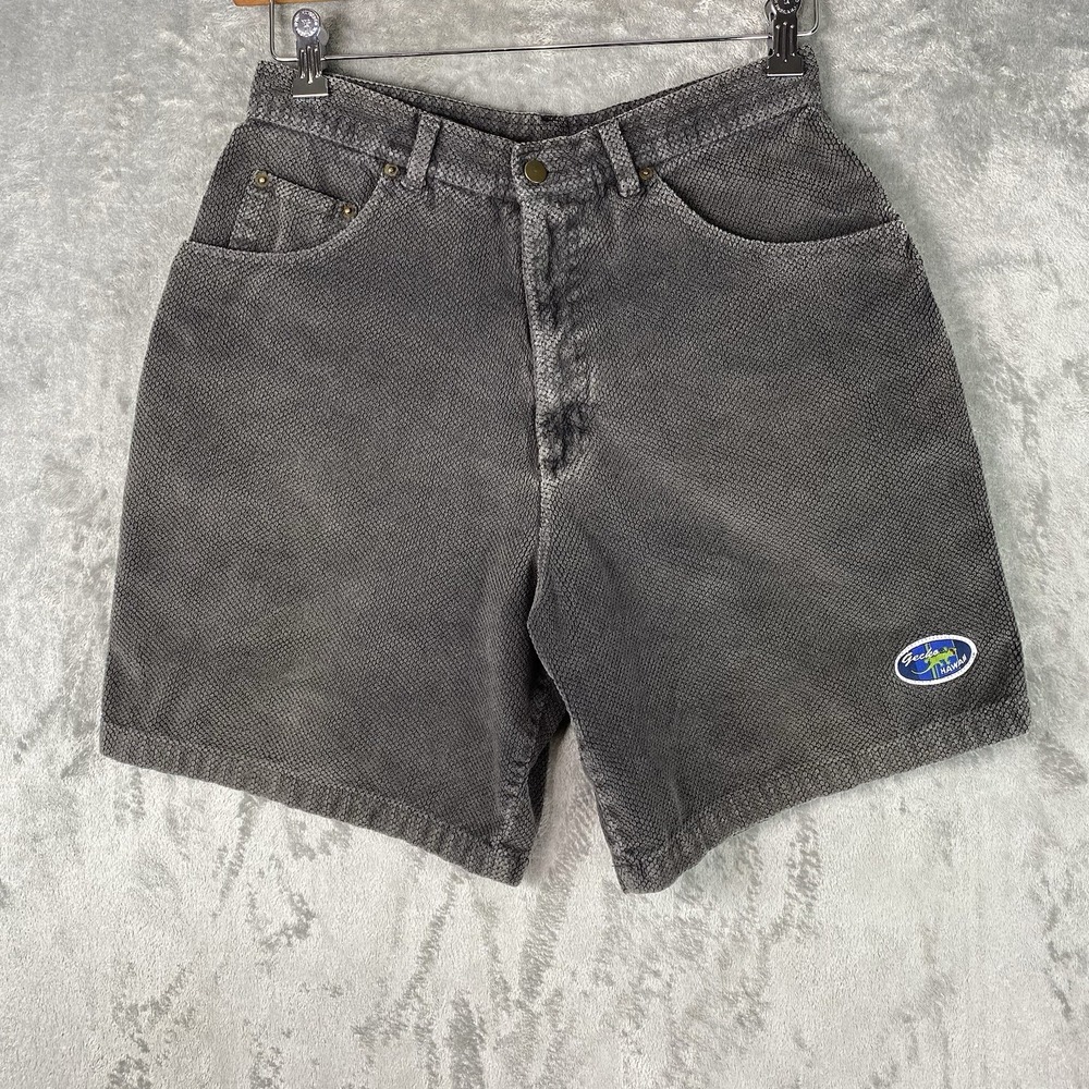 Vintage Gecko Hawaii Shorts Mens 32 (fit 28) Grey Corduroy Skater Surf Sashiko